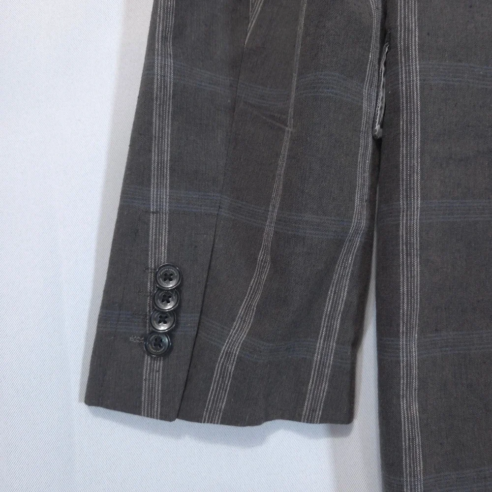 Joseph Abboud Linen Cotton Plaid Sport Coat Blazer Mens Sz L Gray Preppy Summer